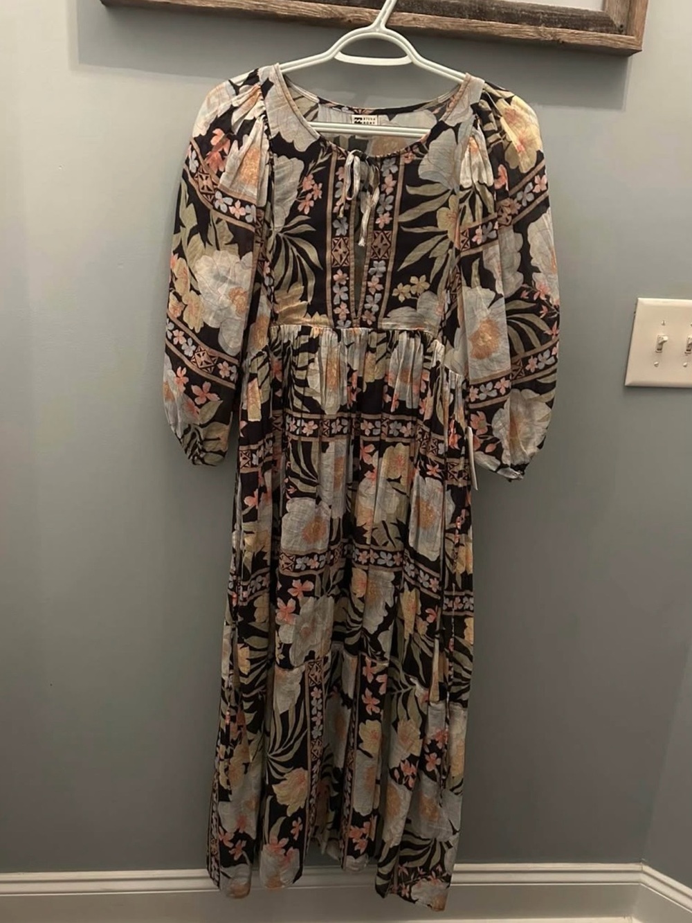 Boho Floral Maxi Dress in Black and Pastel- billabong